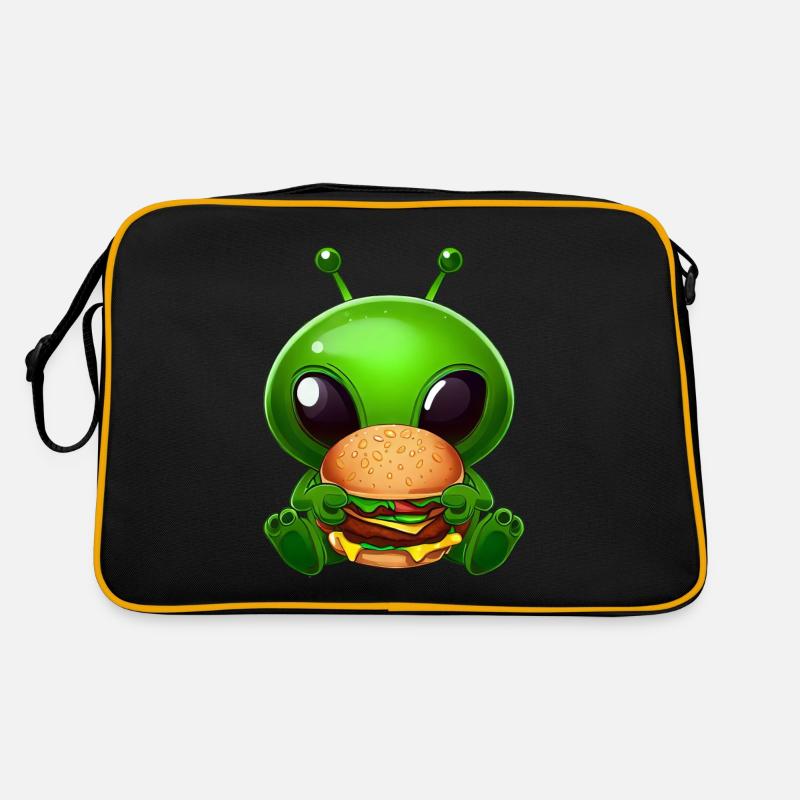 Alien Green Big Eyes Hamburger de restauration rapide Sac Retro