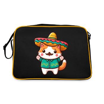 Mignon chat mexicain avec moustache et mexika - Sac Retro - noir/or - Dos