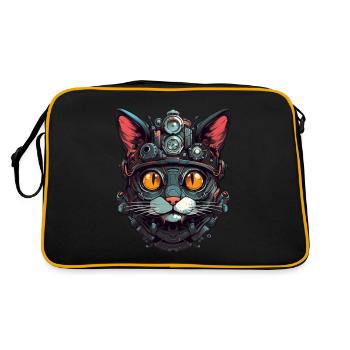 Chat Robot Cyborg tête Portrait Steampunk Cyber - Sac Retro - noir/or - Dos