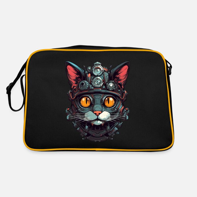 Katze Roboter Cyborg Kopf Portrait Steampunk Cyber - Retro Tasche - Schwarz/Gold