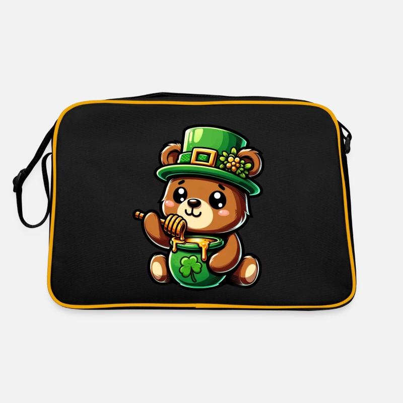 Süßer Comic St. Patricks day Bär isst Honig Retro Tasche