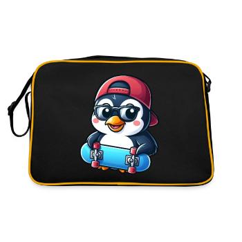 drôle pingouin planche à roulettes bande dessinée dessin animé patin - Sac Retro - noir/or - Dos