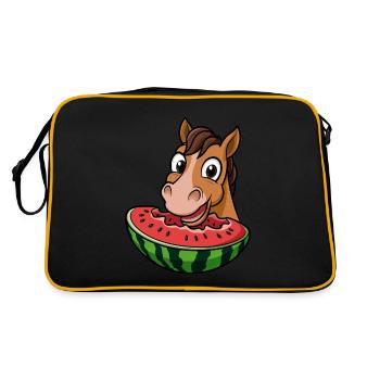 Cheval mignon avec pastèque dessin animé été - Sac Retro - noir/or - Dos