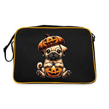 Mignon Halloween Carlin Dessin animé Citrouille Chien Fantaisiste - Sac Retro - noir/or - Dos