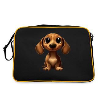Dackel Hund Große Augen Comic - Retro Tasche - Schwarz/Gold - Hinten