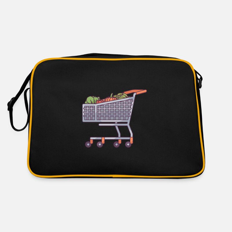 Einkaufswagen mit Bio-Lebensmitteln - Retro Tasche - Schwarz/Gold