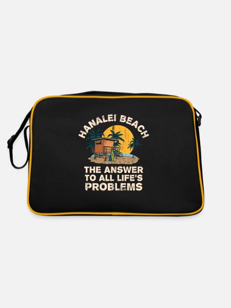 Hanalei Beach Answer To All Life's Problems - Retro Tasche - Schwarz/Gold - Hinten