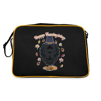 Happy Thanksgiving I Dog Lover I Newfoundland - Retro Tasche - Schwarz/Gold - Hinten
