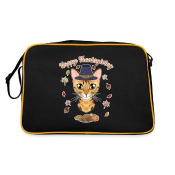 Bengal Cat Lover I Happy Thanksgiving - Retro Tasche - Schwarz/Gold - Hinten