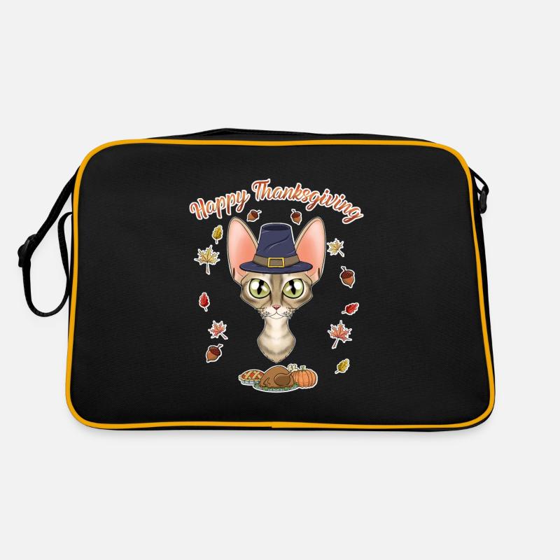 Devon Rex Cat Lover I Happy Thanksgiving - Retro Tasche - Schwarz/Gold