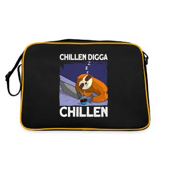 Chillen Digga Chillen Faultier Büro Geschenk - Retro Tasche - Schwarz/Gold - Hinten
