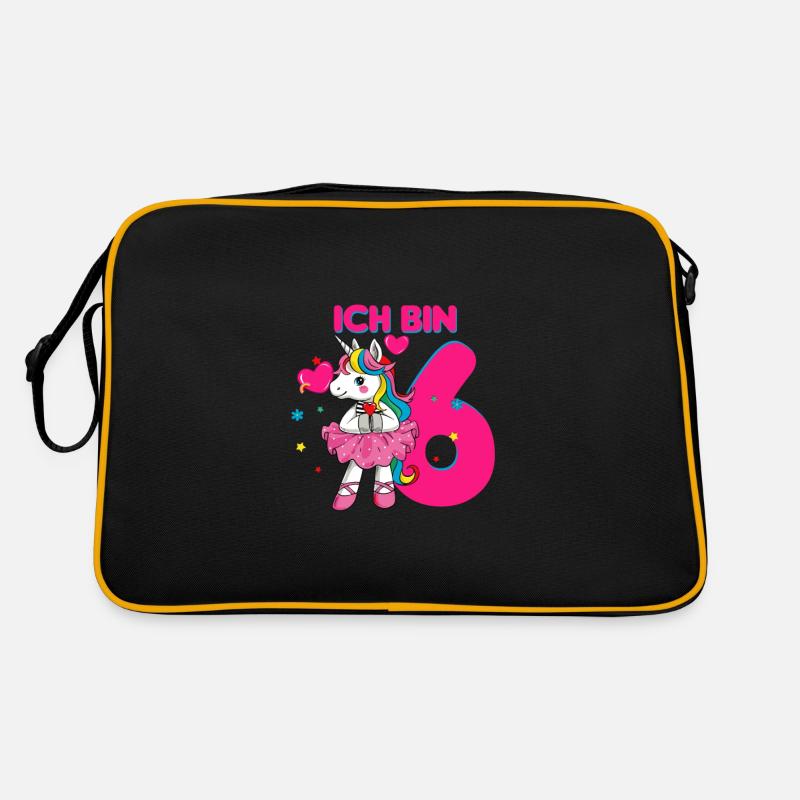ich bin 6 Einhorn 6. Geburtstag Geschenk - Retro Tasche - Schwarz/Gold
