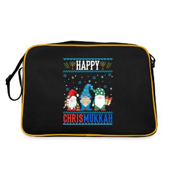 Fröhliche Chrismukkah Zwerge Weihnachten Chanukka - Retro Tasche - Schwarz/Gold - Hinten