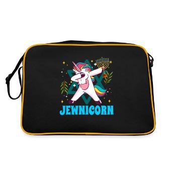 Jewnicorn Einhorn Chanukka - Retro Tasche - Schwarz/Gold - Hinten