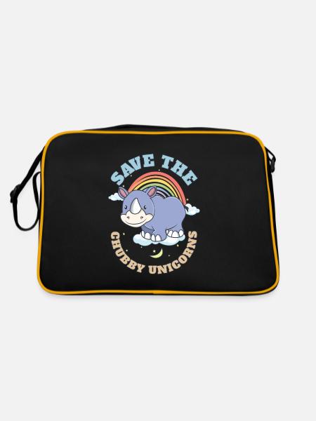 Save The Chubby Unicorns Cute Rhinoceros - Retro Tasche - Schwarz/Gold - Hinten