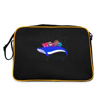 Surrealer Wal Pilze Weltraum Blauwal - Retro Tasche - Schwarz/Gold - Hinten
