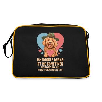 My Doodle Winks At Me Sometimes Goldendoodle Dad - Retro Tasche - Schwarz/Gold - Hinten