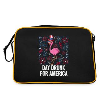 Jour du 4 juillet Flamant rose ivre Liberté du drapeau américain - Sac Retro - noir/or - Dos