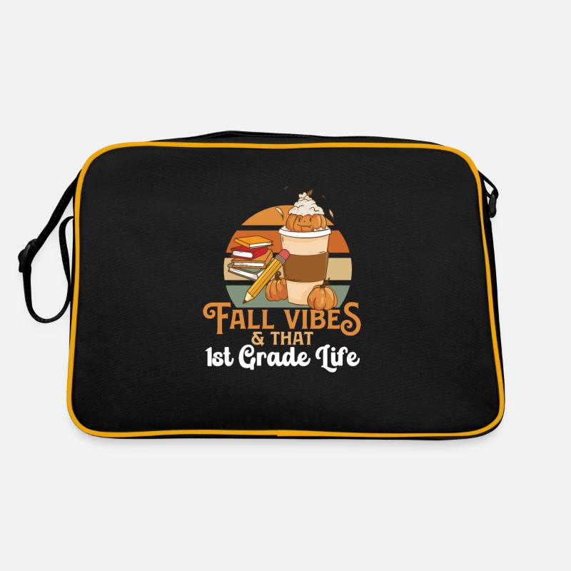 Fall Vibes That 1st Grade Life First Grader - Retro Tasche - Schwarz/Gold
