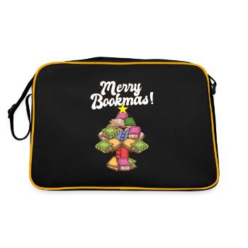 Merry Bookmas Bookworm Christmas Tree Book Lover - Retro Bag - black/gold - Back