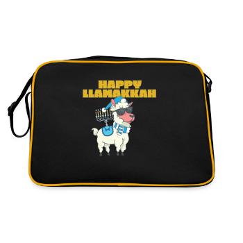 Happy Llamakkah Hanukkah Jewish Chrismukkah Llama - Retro Bag - black/gold - Back