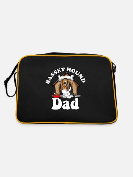 Basset Hound Dad Dog Lover Funny Bassethound Dog - Retro Tasche - Schwarz/Gold - Hinten