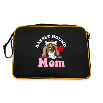 Basset Hound Mom Dog Lover Funny Bassethound Dog - Retro Tasche - Schwarz/Gold - Hinten