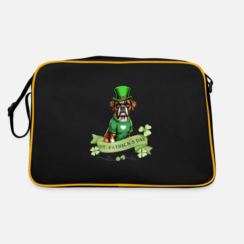 Boxer Dog St. Patrick's Day I Irish Green Hat St - Retro Tasche - Schwarz/Gold