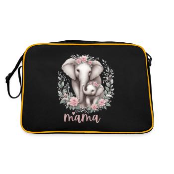 Mama Heart Floral Wreath Elephant Baby Shower - Retro Tasche - Schwarz/Gold - Hinten