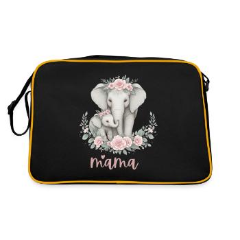 Mama Heart Floral Wreath Elephant Baby Shower - Retro Tasche - Schwarz/Gold - Hinten