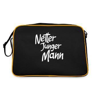 Netter junger Mann - lustiges Design für Männer - Retro Tasche - Schwarz/Gold - Hinten