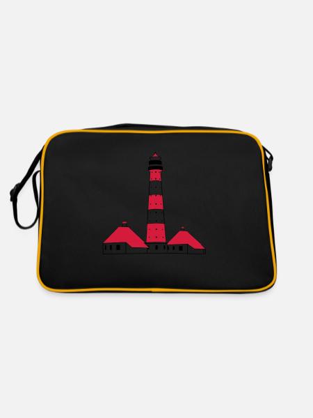 Westerhever Leuchtturm - Retro Tasche - Schwarz/Gold - Hinten