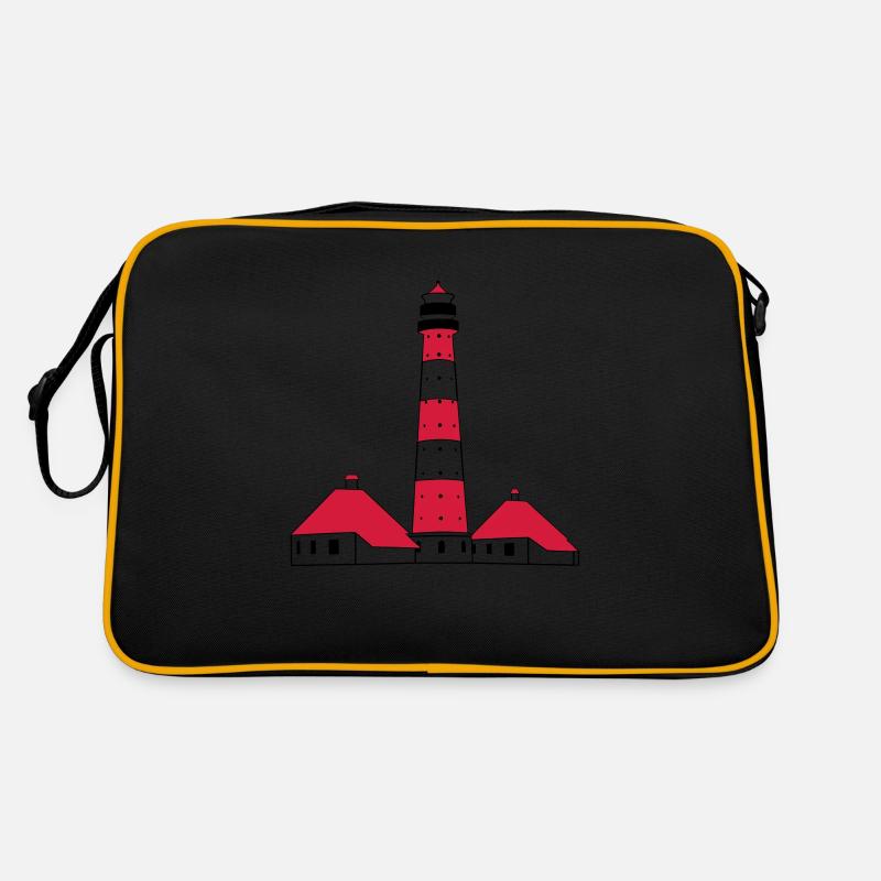 Westerhever Leuchtturm - Retro Tasche - Schwarz/Gold