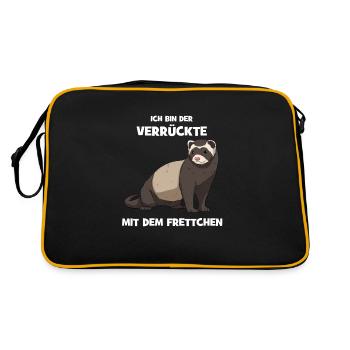 Ich bin der Verrückte mit dem Frettchen Haustier - Retro Tasche - Schwarz/Gold - Hinten
