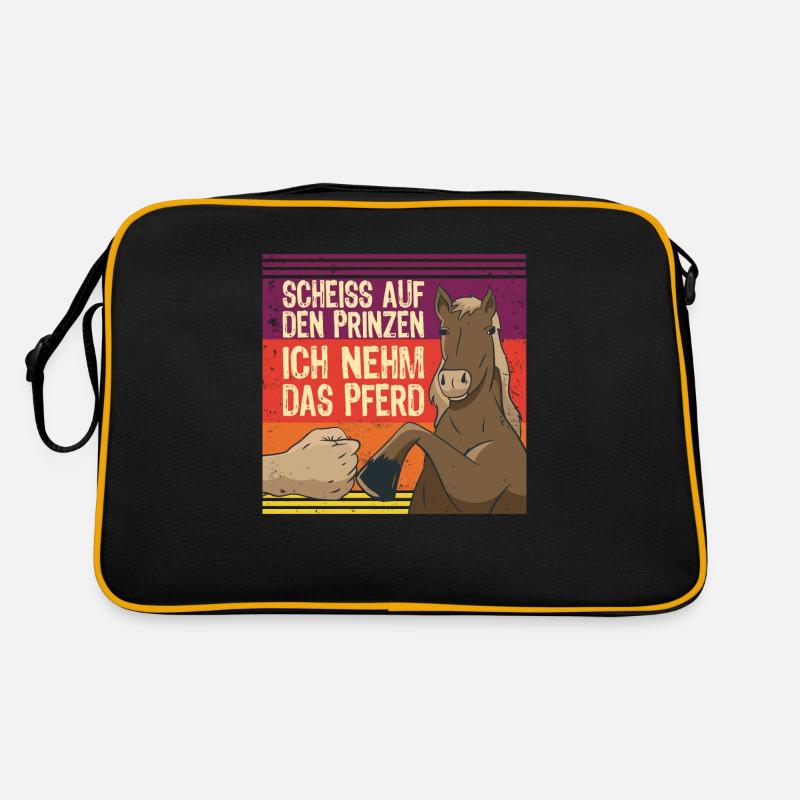 Scheiss Auf Den Prinzen Ich Nehm Das Pferd - Retro Tasche - Schwarz/Gold