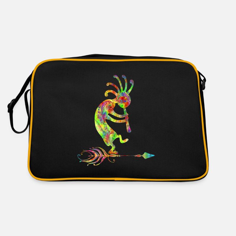 Native American Kokopelli With Feather 1 - Sac Retro - noir/or