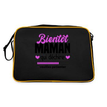 Bientôt Maman Qui Déchire Veuillez Patienter Mère - Sac Retro - noir/or - Dos
