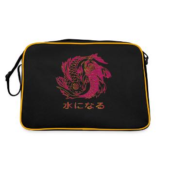 Yin Yang Symbole aus Koi Karpfen japanische Schrif - Retro Tasche - Schwarz/Gold - Hinten