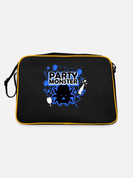 Partymonster blau - Retro Tasche - Schwarz/Gold - Hinten