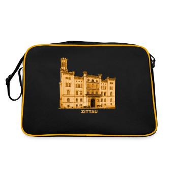 Zittau Rathaus Zitawa Oberlausitz Sachsen - Retro Tasche - Schwarz/Gold - Hinten