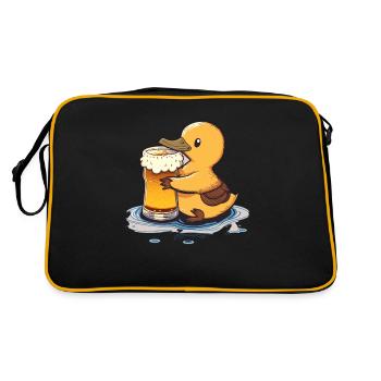 Süßes Entlein mit Bier. Lustiges Bier mit Tier - Retro Tasche - Schwarz/Gold - Hinten