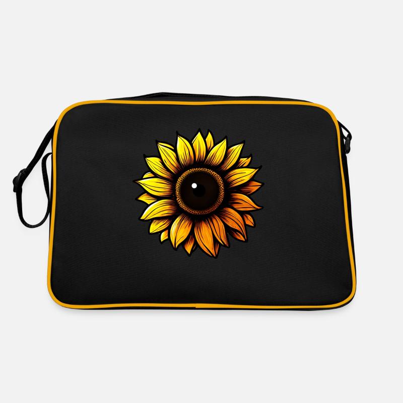 Sonnenblume - Retro Tasche - Schwarz/Gold
