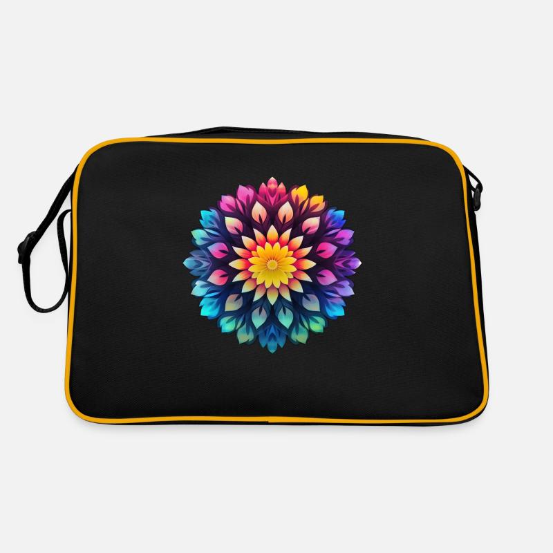 Multicolored Floral Psychedelic Mandala - Retro Bag - black/gold