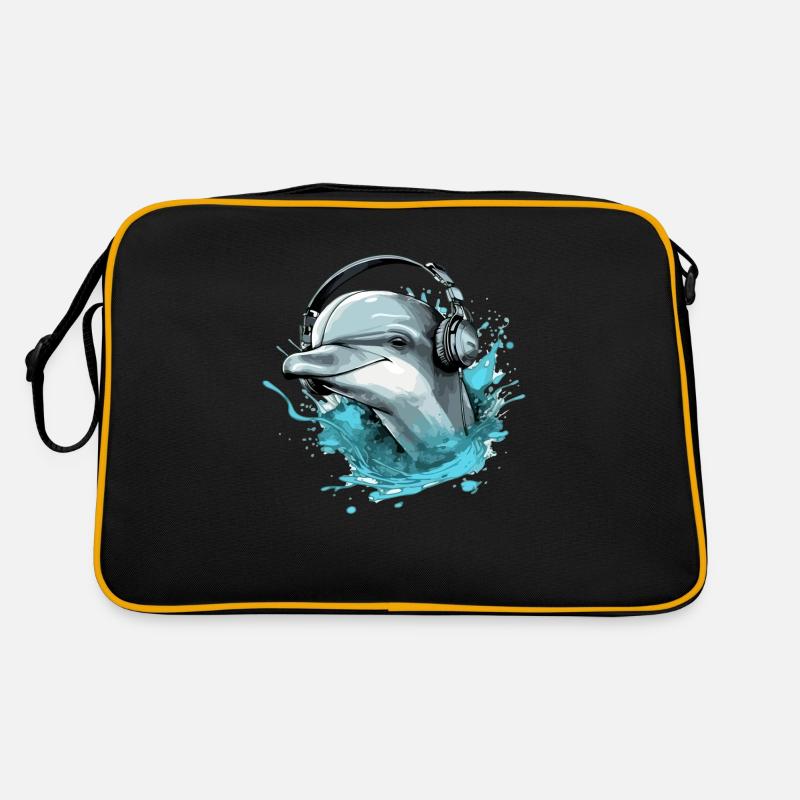 Riki, der audiophile Delfin - Retro Tasche - Schwarz/Gold