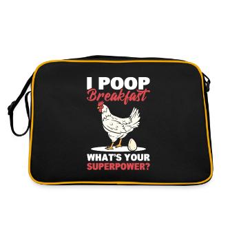 Je fais caca petit déjeuner! Quel est votre superpouvoir? Poulets - Sac Retro - noir/or - Dos