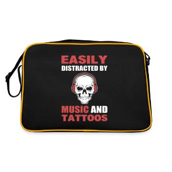 Easily Distracted By Music And Tattoos Tätowierer - Retro Tasche - Schwarz/Gold - Hinten