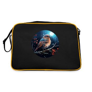 Amselweibchen in einer Winternacht - Retro Tasche - Schwarz/Gold - Hinten