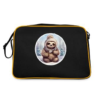 Faultier im Schnee mit Mütze - Retro Tasche - Schwarz/Gold - Hinten