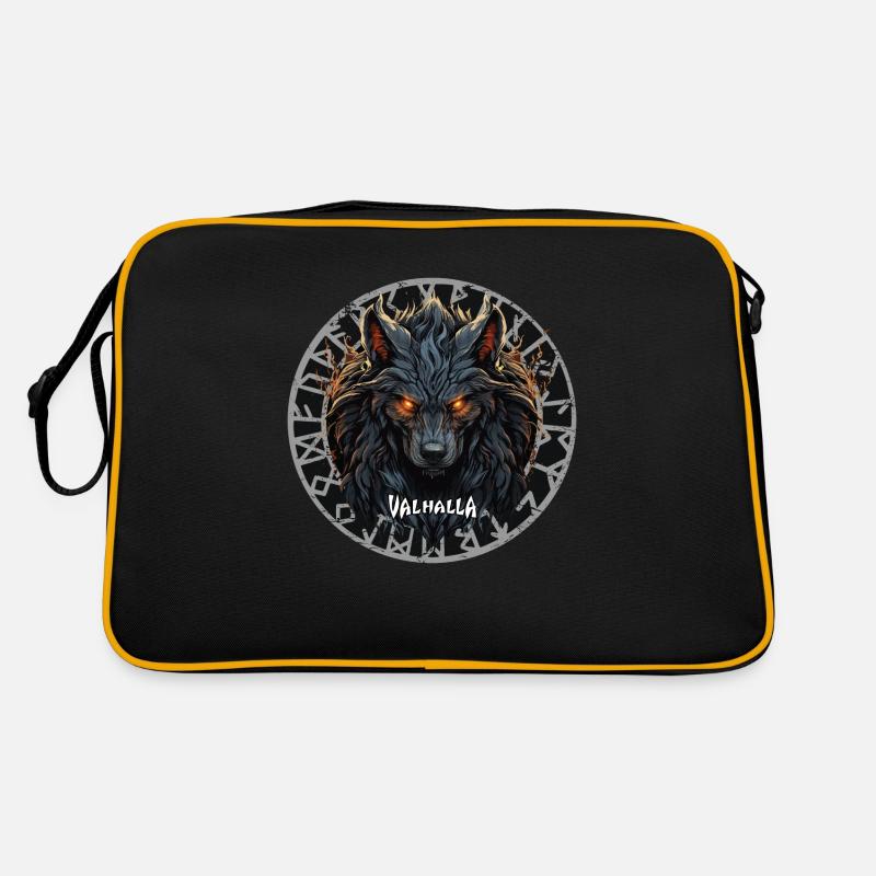 Wikinger Wolf Mit Vegvisir Kompass Vikings - Retro Tasche - Schwarz/Gold
