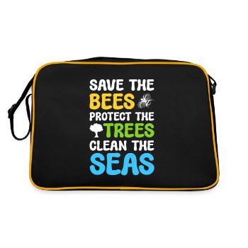 Save The Bees Protect The Trees Clean The Seas - Retro Tasche - Schwarz/Gold - Hinten